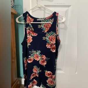 Floral Sleeveless Top - Navy and Pink